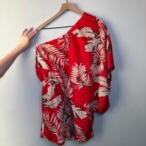 CUPSHE Maui Glow Tropical One Shoulder Romper Red Leaf Print Cover Up Size Large